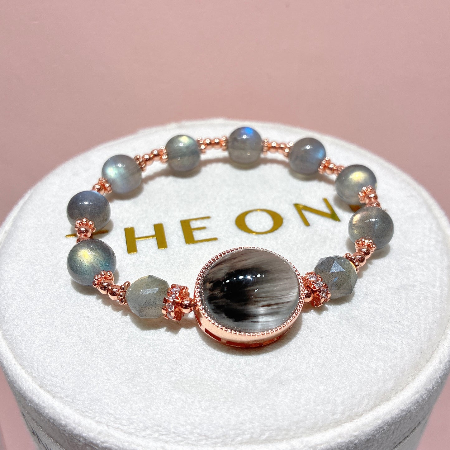 精品*拉長石 x 灰藍兔毛