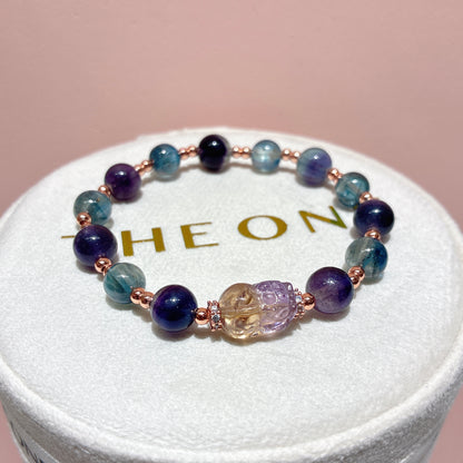 頂級*彩螢石 x 紫黃晶貔貅