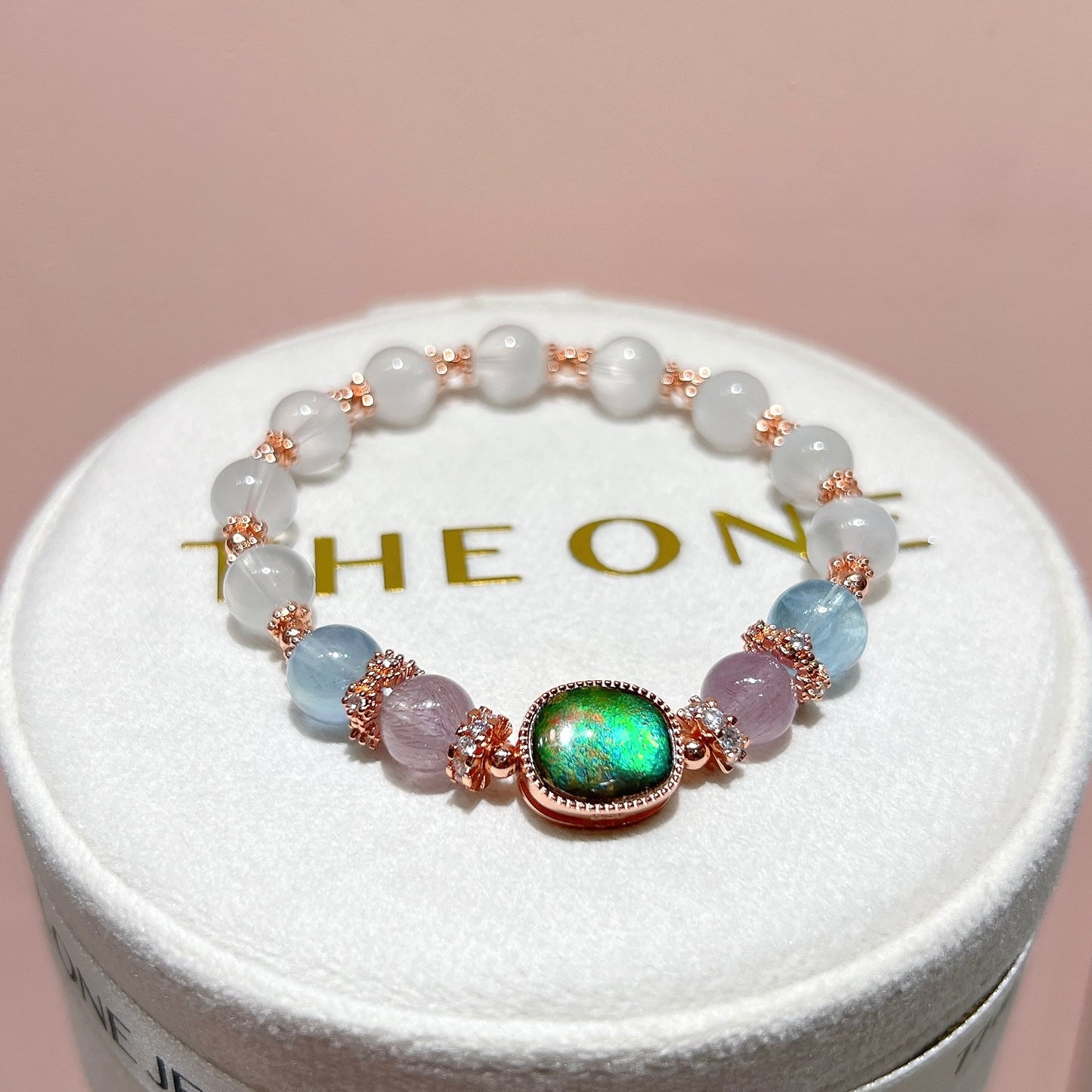 精品*灰藍兔毛 x 斑彩石